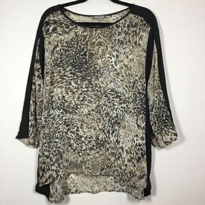 Sheer coverup animal print top 3/4 length sleeve beachy nightout lagenlook sz L